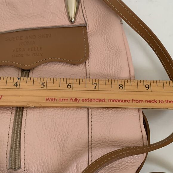 Vera Pelle Italy Pink Leather Brown Faux Leather Convertible Backpack Handbag - Picture 6 of 10